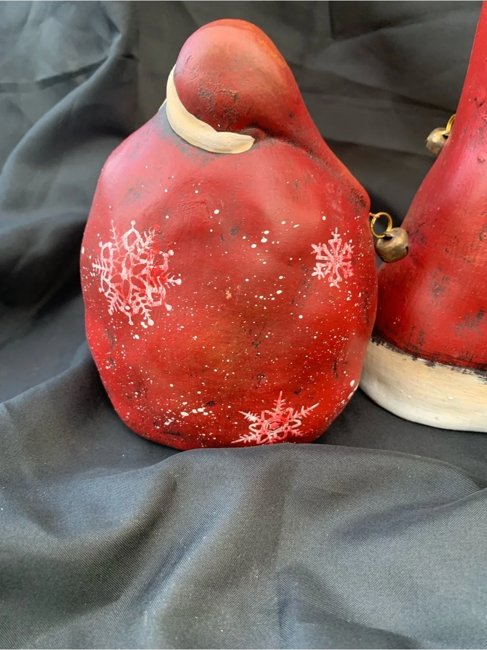 Set of Three Chubby Rustic Hand-Painted Red Santa Claus Figurines Lightweight